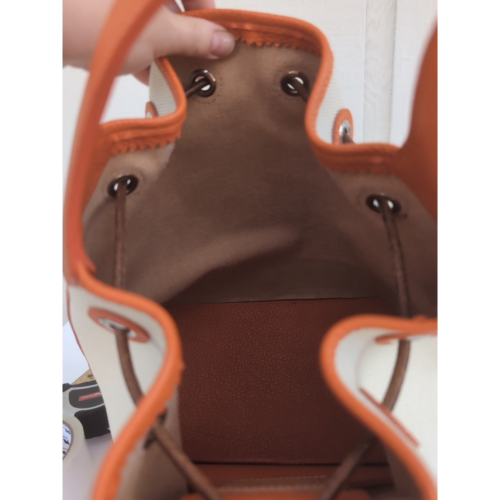 Oncour French Leather Drawstring Bucket Bag Beige Orange - Picture 13 of 16